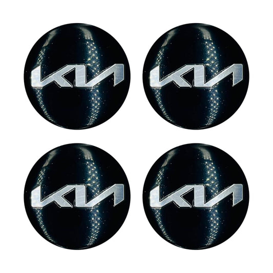 KIA Wheel Cap Logo Black With Chrome Center Hub Badge Sticker - 4 Pcs