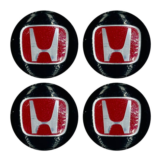 Honda Wheel Cap Logo Red And Black With Chrome Center Hub - 4 Pcs