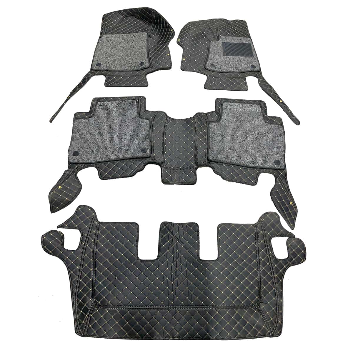 Toyota Fortuner 9D Floor Mats Mix Thread Grass 4PC 2016 - 2026 - Black With Grey
