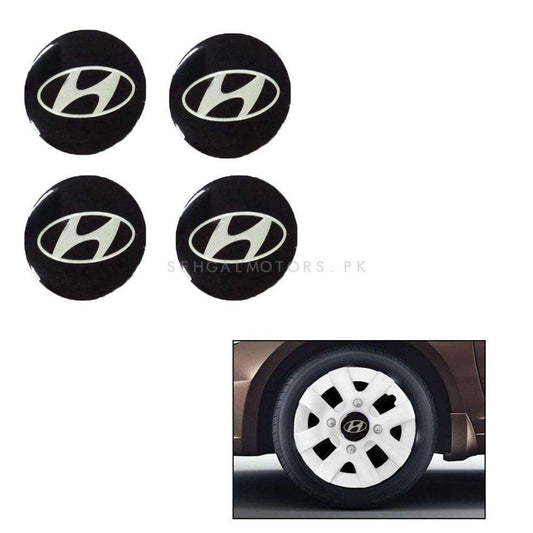 Hyundai Wheel Cap Logo Black Color Center Hub Badge Sticker - 4 Pcs