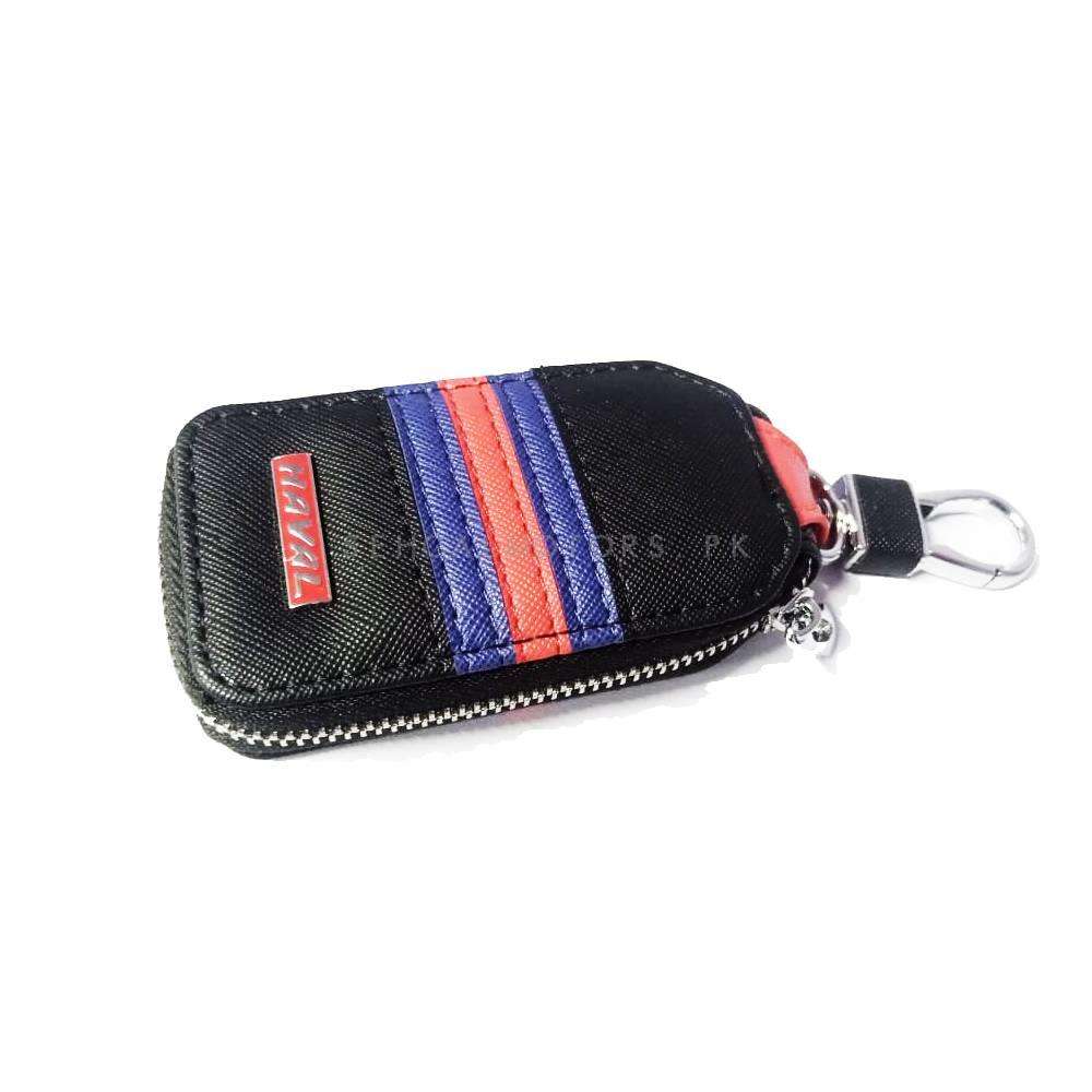 Haval Zipper Jeans Key Cover Pouch Black With Red Blue Strip Keychain - Ring
