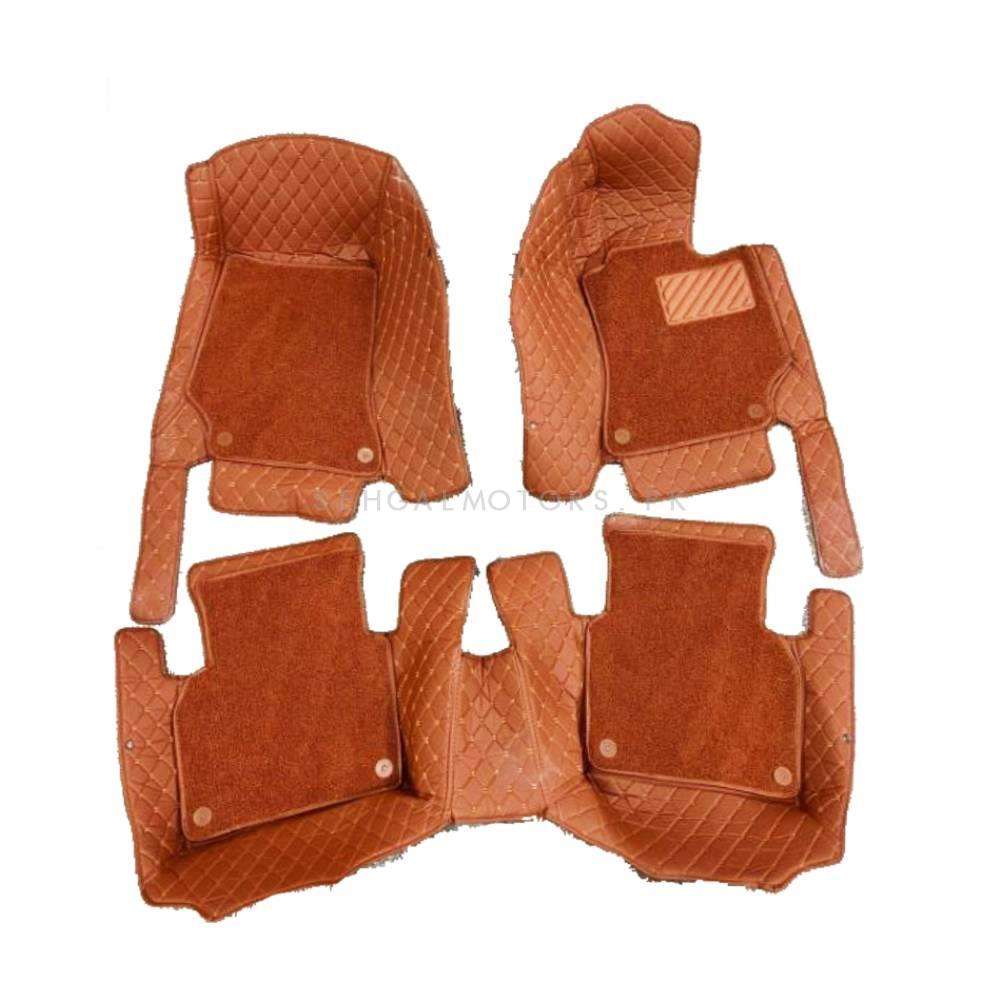 Mercedes Benz C Class 9D Floor Mats Mix Thread Grass 3 Pcs 2015 - 2021 - Brown With Brown