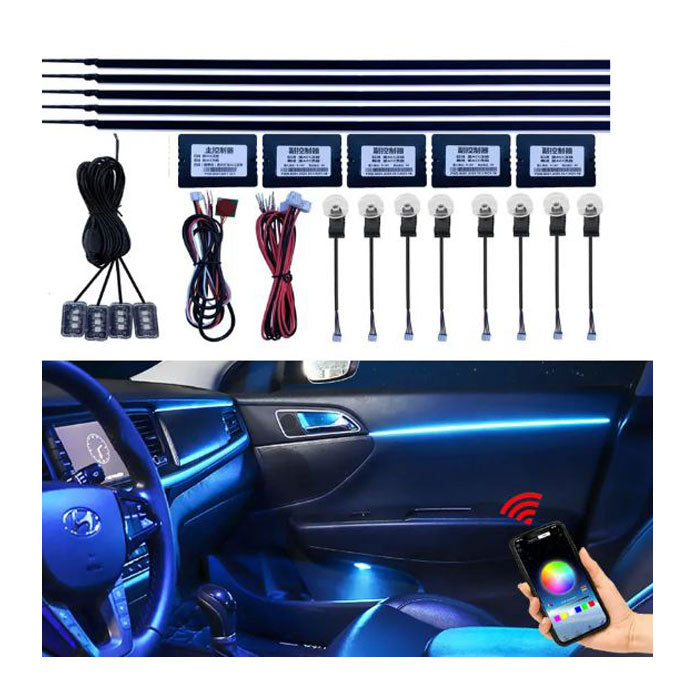 18 in 1 RGB LED Car Interior Ambient Light - 64 Colors - App Controlled Interior Acrylic 18 Points Atmosphere Light