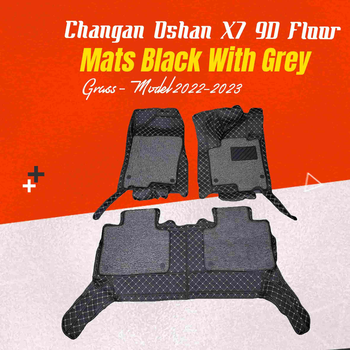Changan Oshan X7 9D Floor Mats Mix Thread 2022 - 2026 - Black With Grey Grass