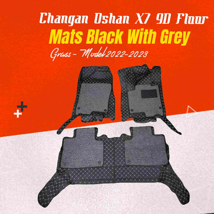 Changan Oshan X7 9D Floor Mats Mix Thread 2022 - 2026 - Black With Grey Grass