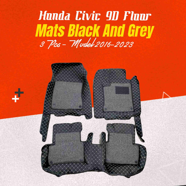 Honda Civic 9D Floor Mats Mix Thread 3 Pcs 2016 - 2021 - Black and Grey