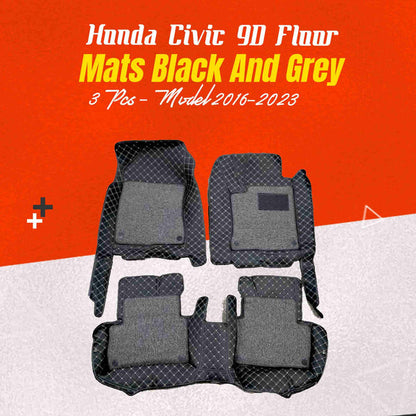 Honda Civic 9D Floor Mats Mix Thread 3 Pcs 2016 - 2021 - Black and Grey