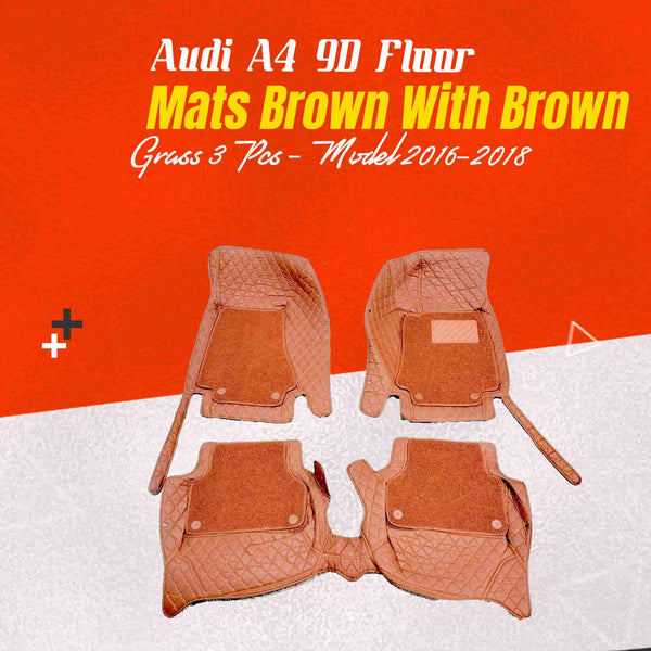 Audi A4 9D Floor Mats Mix Thread 3 Pcs 2008 - 2016 - Brown Grass With Brown