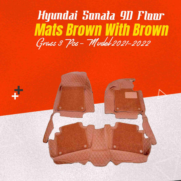 Hyundai Sonata 9D Floor Mats Mix Thread  Grass 3 Pcs 2021 - 2024 - Brown With Brown