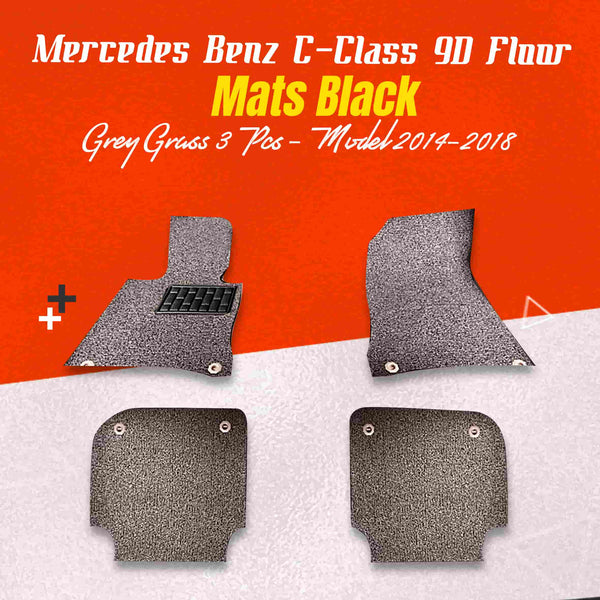 Mercedes Benz C-Class 9D Floor Mats Mix Thread Grass 3 Pcs 2007 - 2014 - Black With Grey