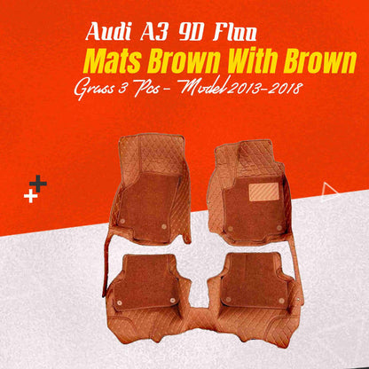 Audi A3 9D Floor Mats Mix Thread Brown With Brown Grass 3Pcs 2014 - 2021