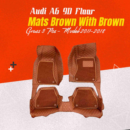 Audi A6 9D Floor Mats Mix Thread 3 Pcs 2005 - 2018 - Brown Grass With Brown