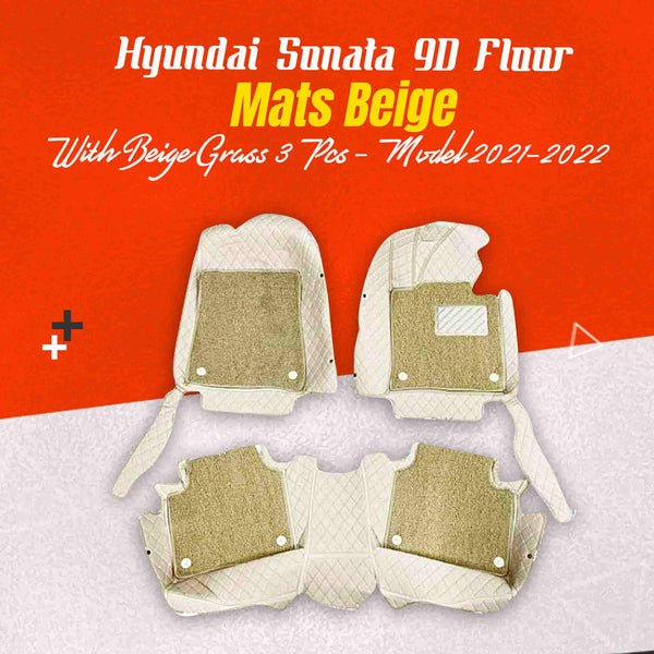 Hyundai Sonata 9D Floor Mats Mix Thread Grass 3 Pcs 2021 - 2024 - Beige With Beige