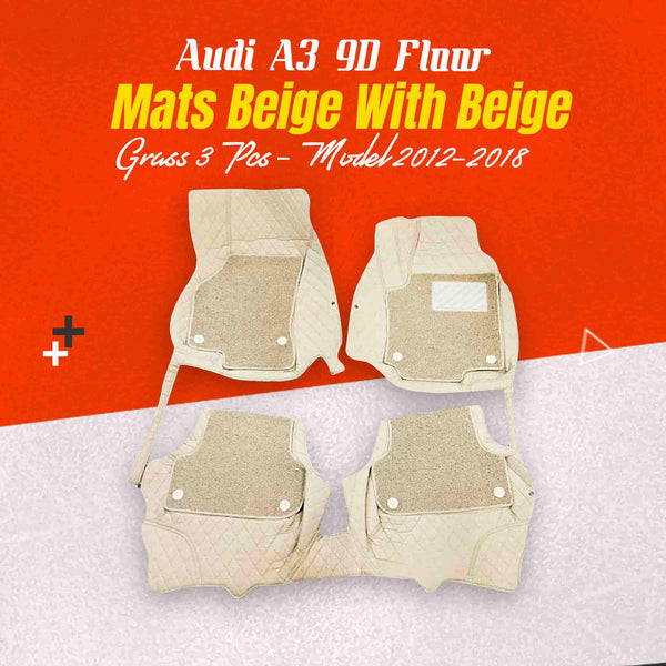 Audi A3 9D Floor Mats Mix Thread 3 Pcs 2014 - 2021 - Beige With Beige Grass