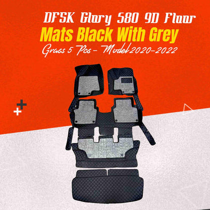 DFSK Glory 580 9D Floor Mats Mix Thread Grass 5 Pcs 2021 - 2026 - Black With Grey