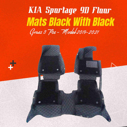 KIA Sportage 9D Floor Mats Mix Thread  Grass 3 Pcs 2019 - 2024 - Black With Black