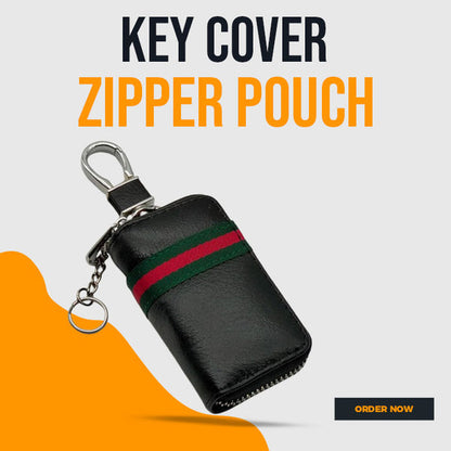 Gucci Universal Zipper Matte Leather Key Cover Pouch - Black with Keychain - Ring