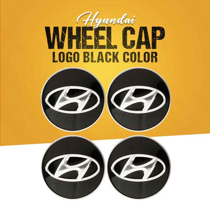 Hyundai Wheel Cap Logo Black Color Center Hub Badge Sticker - 4 Pcs