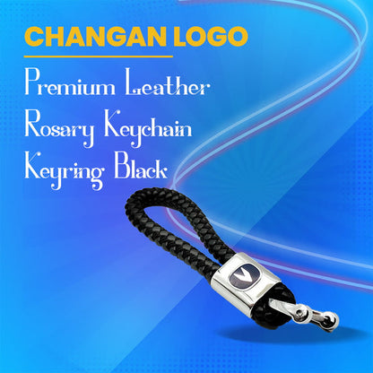 Changan Logo Black Premium Braided Leather Keychain Keyring