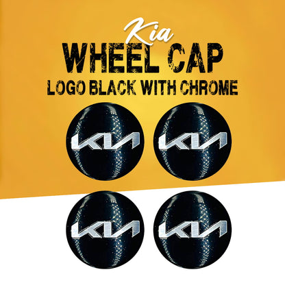 KIA Wheel Cap Logo Black With Chrome Center Hub Badge Sticker - 4 Pcs