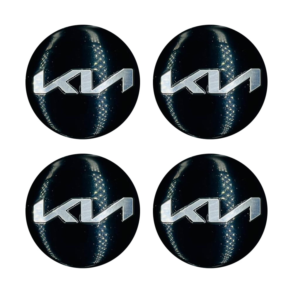 KIA Wheel Cap Logo Black With Chrome Center Hub Badge Sticker - 4 Pcs