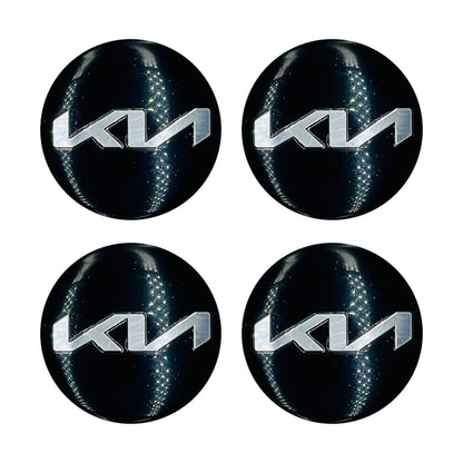 KIA Wheel Cap Logo Black With Chrome Center Hub Badge Sticker - 4 Pcs