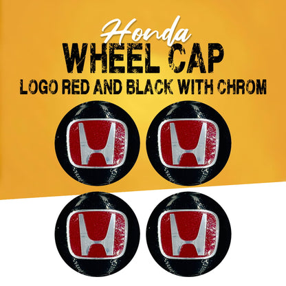 Honda Wheel Cap Logo Red And Black With Chrome Center Hub - 4 Pcs