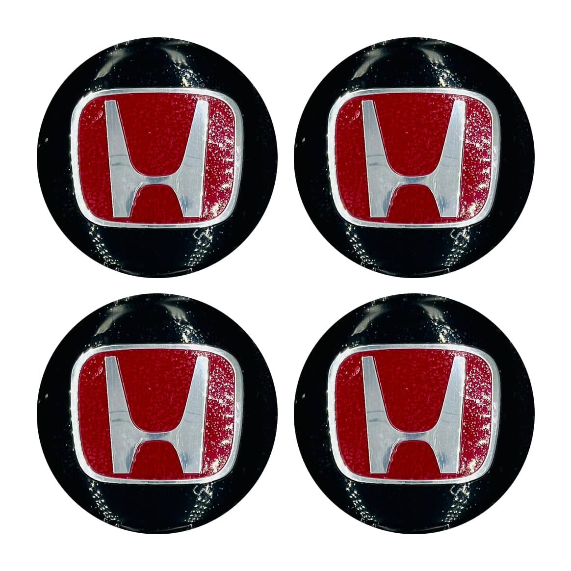 Honda Wheel Cap Logo Red And Black With Chrome Center Hub - 4 Pcs