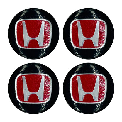Honda Wheel Cap Logo Red And Black With Chrome Center Hub - 4 Pcs