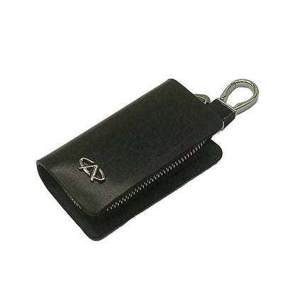 Chery Zipper Glossy Leather Key Cover Pouch Black with Keychain Ring