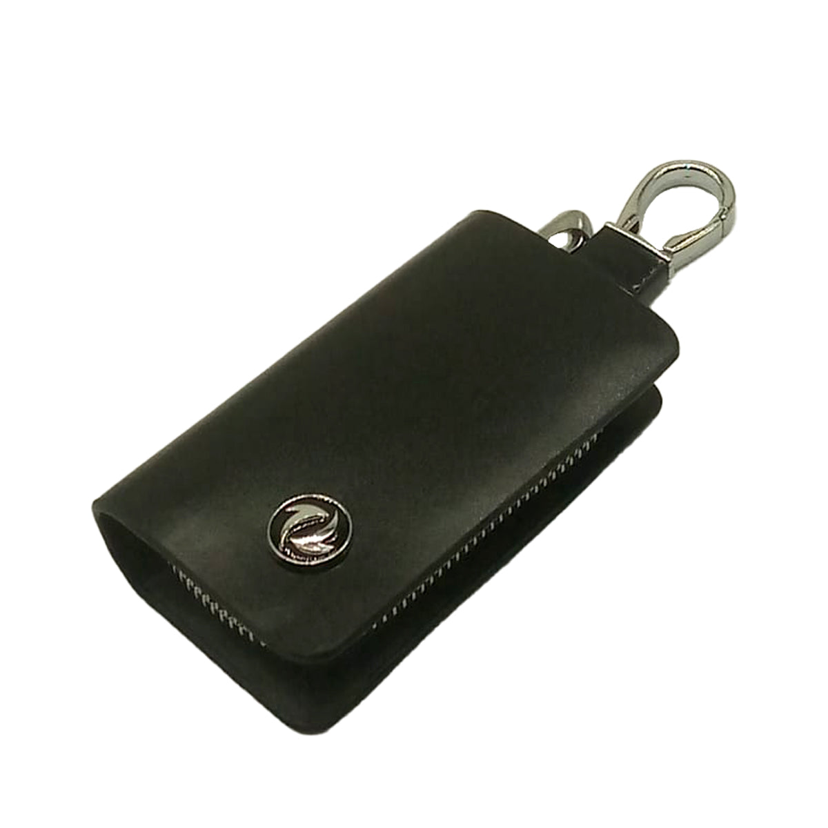 DFSK Zipper Glossy Leather Key Cover Pouch Black with Keychain Ring