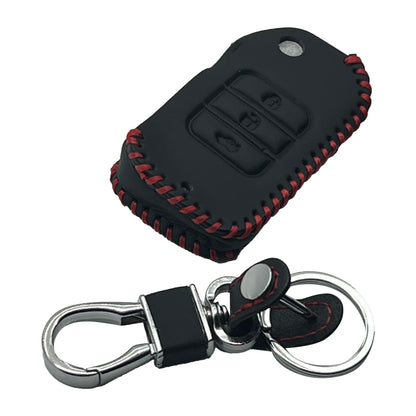 Honda Civic Leather Key Cover 3 Button with Key Chain Ring Black 2012 - 2015