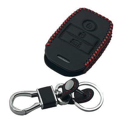 KIA Sportage Leather Key Cover 3 Button with Keychain 2019 - 2024 - - Ring Black Red Stitch