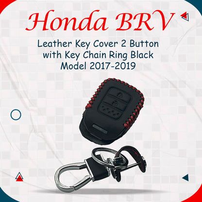 Honda BRV Leather Key Cover 2 Button with Keychain Ring Black 2017 - 2019