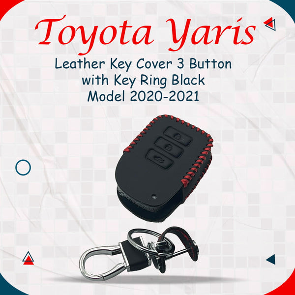 Toyota Yaris Leather Key Cover 3 Button with Key Ring Black 2020 - 2023