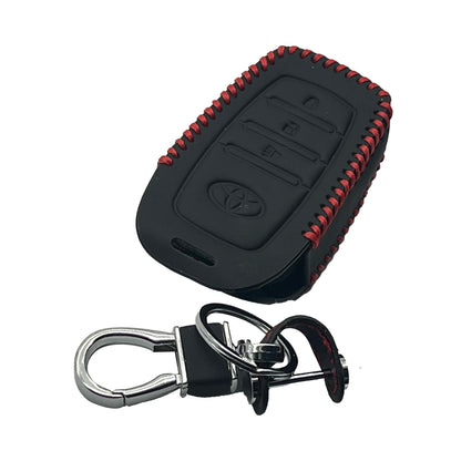 Toyota Hilux Revo/Rocco Push Start Leather Key Cover with Keychain 2021 - 2026 - Ring Black - 3 Button