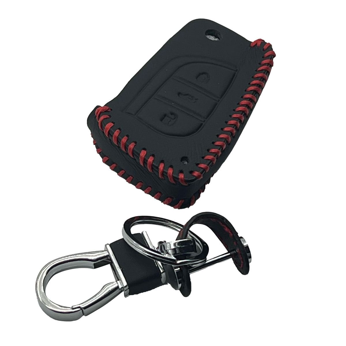 Toyota Corolla / Toyota Hilux Revo/Rocco Leather Key Cover 3 Button with Key Chain Ring Black 2018 - 2020