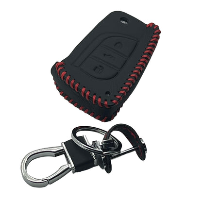 Toyota Corolla / Toyota Hilux Revo/Rocco Leather Key Cover 3 Button with Key Chain Ring Black 2018 - 2020