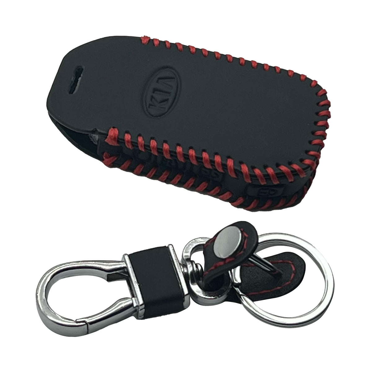 Kia Alpha Leather Key Cover 4 Buttons 2020 - 2024 - With Key Chain Ring Black