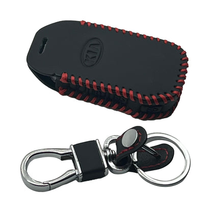 Kia Alpha Leather Key Cover 4 Buttons 2020 - 2024 - With Key Chain Ring Black