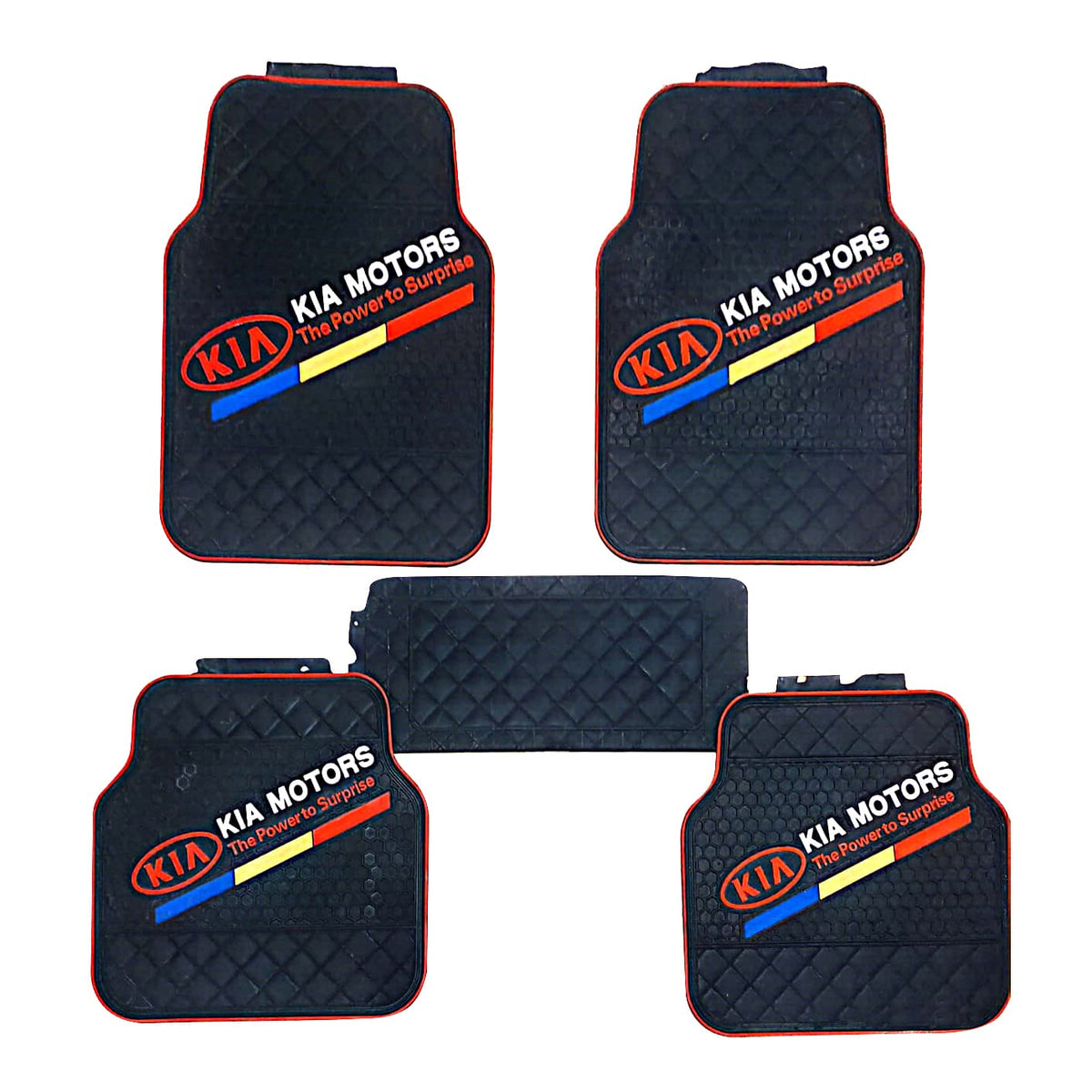 KIA Motors Universal PVC Rubber Floor Mat Mix Design 5 Pcs - Foot Mat For Car