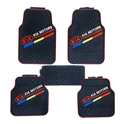 KIA Motors Universal PVC Rubber Floor Mat Mix Design 5 Pcs - Foot Mat For Car