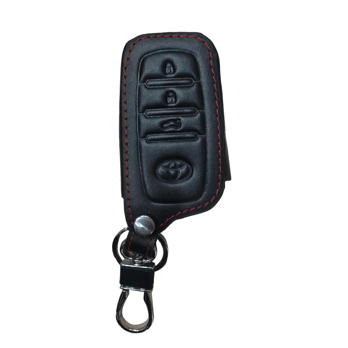 Toyota Hilux Revo/Rocco Push Start Leather Key Cover with Keychain 2021 - 2026 - Ring Black - 3 Button
