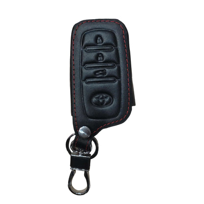 Toyota Hilux Revo/Rocco Push Start Leather Key Cover with Keychain 2021 - 2026 - Ring Black - 3 Button