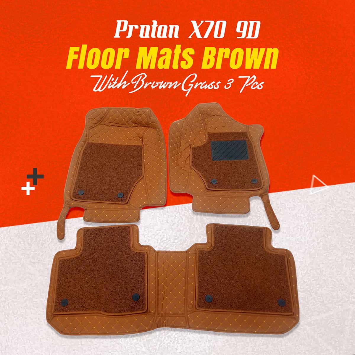 Proton X70 9D Floor Mats Mix Thread Brown With Brown Grass 3 Pcs 2020 - 2025