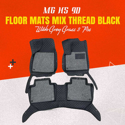 MG HS 9D Floor Mats Mix Thread Grass 3 Pcs 2020 - 2025 - Black With Grey