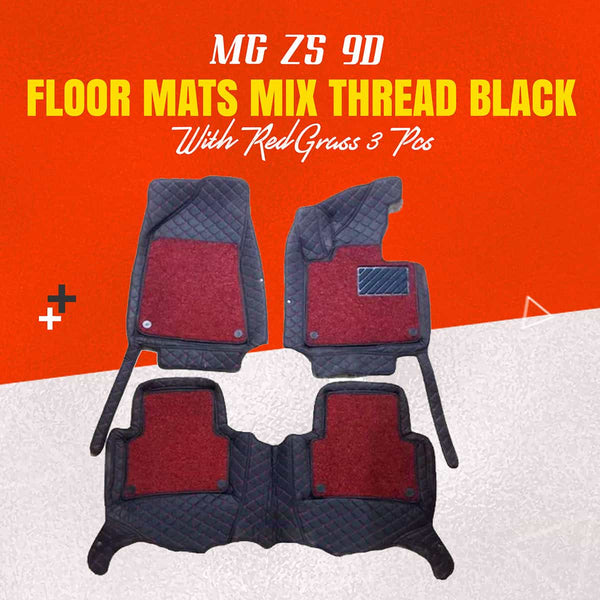 MG ZS 9D Floor Mats Mix Thread Grass 3 Pcs 2020 - 2025 - Black With Red