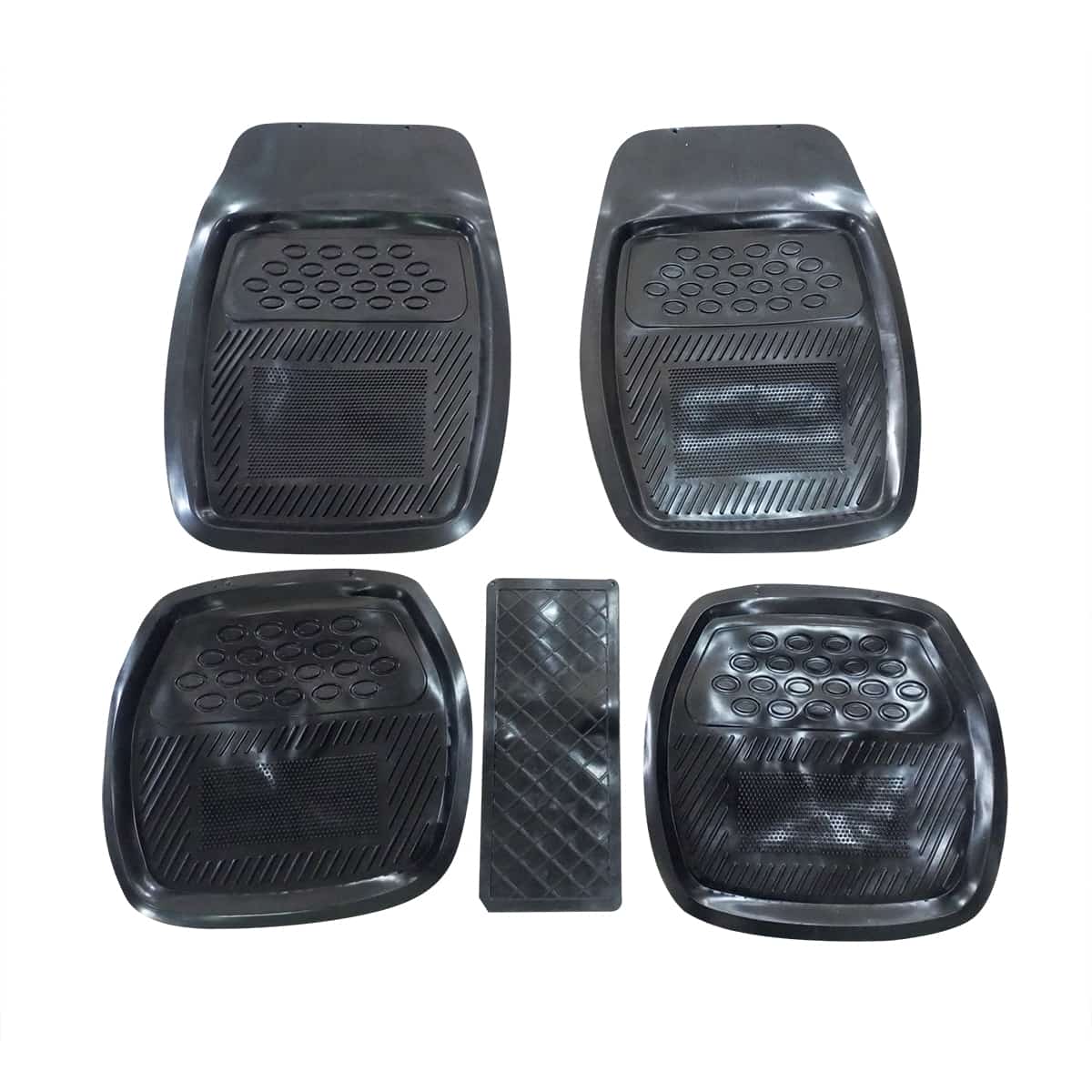 Universal Silicone Floor Mats Black 5 Pcs Mix Design (050) - Design H  - Foot Mat For Car