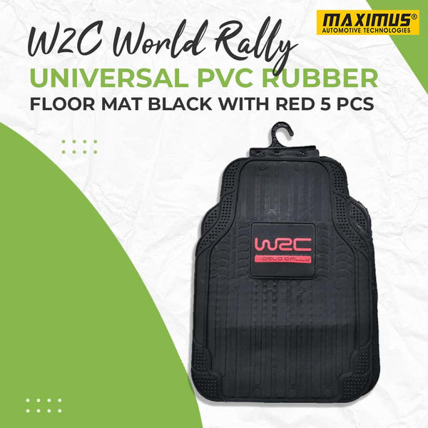 W2C World Rally Universal PVC Rubber Floor Mat 5 Pcs - Black With Red Mix Design -  Foot Mat For Car