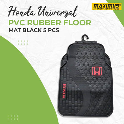 Honda Universal PVC Rubber Floor Mat Black Mix Design 5 Pcs - Foot Mat For Car